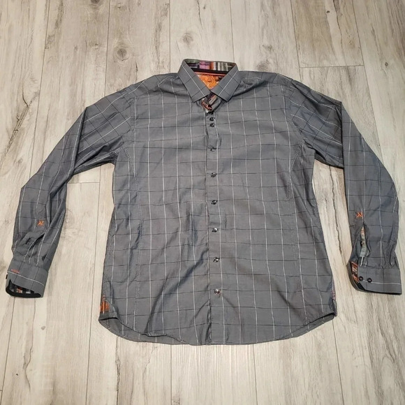 Au  Noir Mens Button Down Long Sleeve Dress Shirt,Size 4,Gray. - Picture 1 of 9